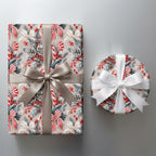 Vintage Christmas wrapping paper with pinecones and candy canes on gift boxes by Wrapped Studios.