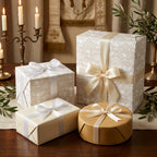 Baptism and First Communion wrapping paper with elegant white dove and chalice motifs by Wrapped Studios.