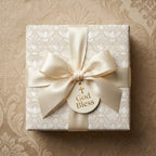 Elegant baptism wrapping paper with doves and God Bless tag. Luxury religious gift wrap by Wrapped Studios.