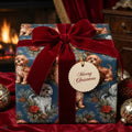 Cute dog Christmas wrapping paper with a luxury red velvet bow by Wrapped Studios.