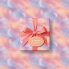 Elegant gift wrapped in celestial wrapping paper with a coral ribbon and bow.
