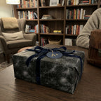 Chalkboard math wrapping paper with navy velvet ribbon and A+ tag for teacher gifts by Wrapped Studios.