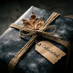 Chalkboard math wrapping paper with a rustic twine bow, leaf, and gift tag by Wrapped Studios.