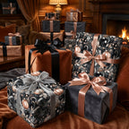 Elegant gift wrap with floral patterns, velvet ribbon & luxe textures. Perfect holiday present by Wrapped Studios.