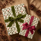 Whimsical frog Christmas wrapping paper with luxury velvet ribbon by Wrapped Studios.