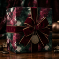 Elegant floral wrapping paper with velvet ribbon bow, perfect for Christmas gifts.