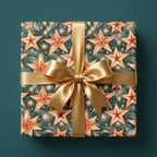 Luxury teal and gold star wrapping paper with a satin ribbon bow by Wrapped Studios.
