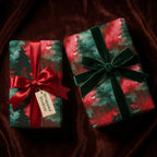 Christmas gift wrap with tree design & red/green velvet ribbon from Wrapped Studios.