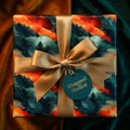Elegant gift in abstract mountain and forest wrapping paper by Wrapped Studios.