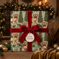 Dog Christmas wrapping paper with a red velvet bow, luxury holiday gift wrap by Wrapped Studios.