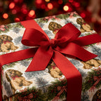 Cocker spaniel dog Christmas wrapping paper with a red bow, by Wrapped Studios.