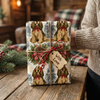 Cocker spaniel dog Christmas wrapping paper on a rustic holiday gift by Wrapped Studios.