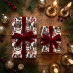 Cool Black Santa wrapping paper with red velvet ribbons on Christmas gifts by Wrapped Studios.