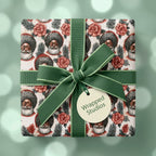 Retro Black Santa Christmas wrapping paper with a green ribbon by Wrapped Studios.