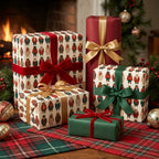 Luxury Christmas wrapping paper with vintage teddy bear patterns and festive bows by Wrapped Studios.