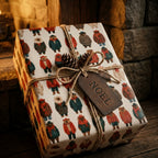 Rustic Christmas wrapping paper with cute holiday bears, twine bow, and Noel tag by Wrapped Studios.