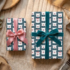 Cute bear baby shower wrapping paper with pink and teal velvet bows on gifts, by Wrapped Studios.