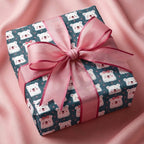 Cute polar bear wrapping paper with a pink organza bow for baby showers, by Wrapped Studios.