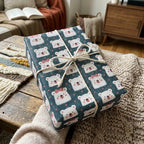 Cute polar bear wrapping paper on a gift tied with rustic twine by Wrapped Studios.