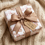Teddy bear baby shower wrapping paper with pink balloons and a beige ribbon by Wrapped Studios.