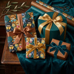 Vintage teddy bear wrapping paper on luxury holiday gift boxes by Wrapped Studios.