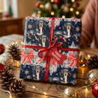 Dachshund dog Christmas wrapping paper with red ribbon and holiday tag by Wrapped Studios.