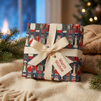 Cute dog Christmas wrapping paper with cream bow and gift tag by Wrapped Studios.