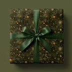 Luxury forest green Christmas gift wrap with botanical pattern and satin bow by Wrapped Studios.