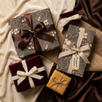 Luxury vintage floral wrapping paper and velvet gift boxes with elegant ribbons by Wrapped Studios.