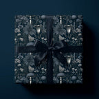Luxury vintage botanical wrapping paper with mushrooms and black satin ribbon by Wrapped Studios.