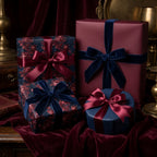 Elegant burgundy and navy floral wrapping paper and luxury gift wrap by Wrapped Studios.