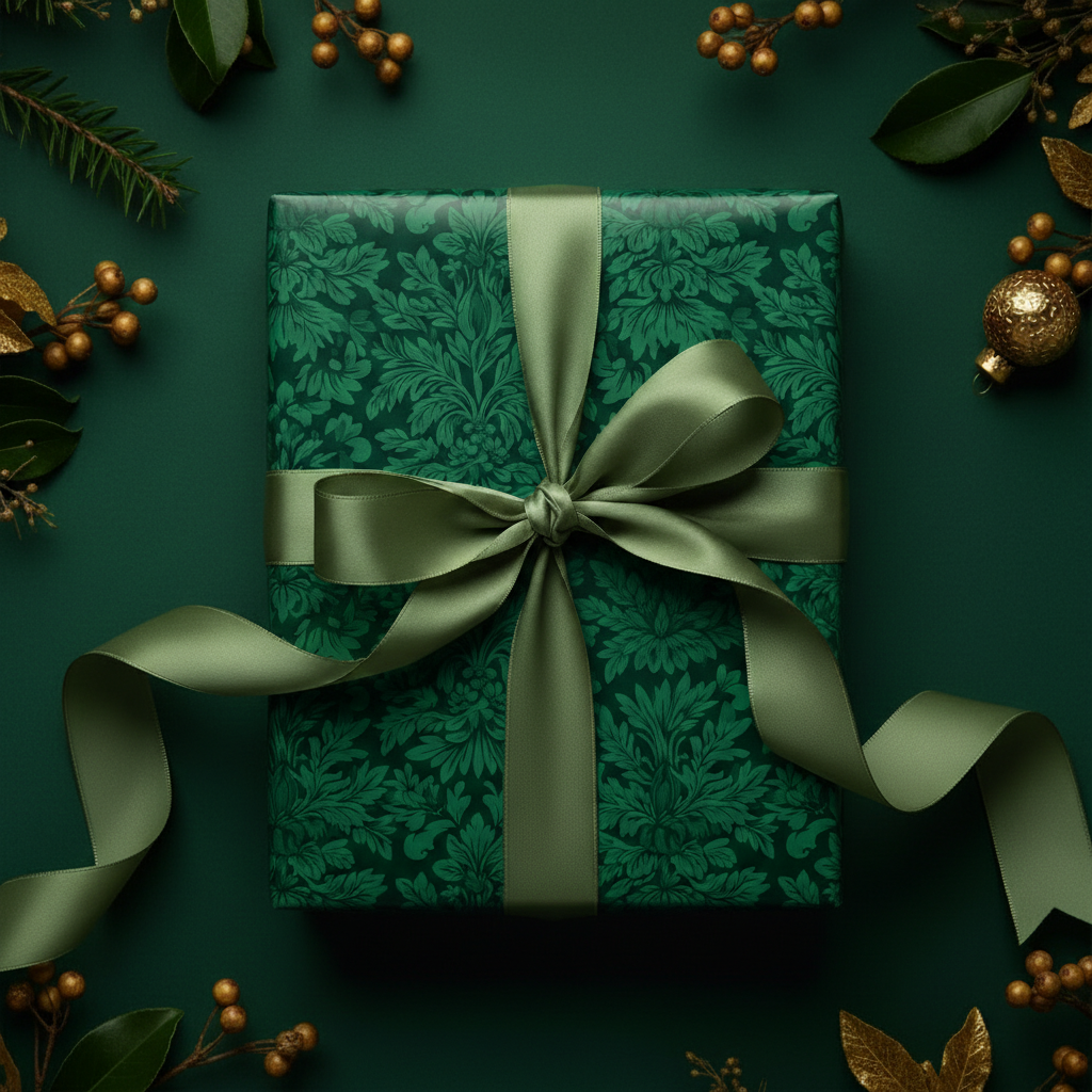Baroque Green: Elegant Damask Christmas Wrapping Paper