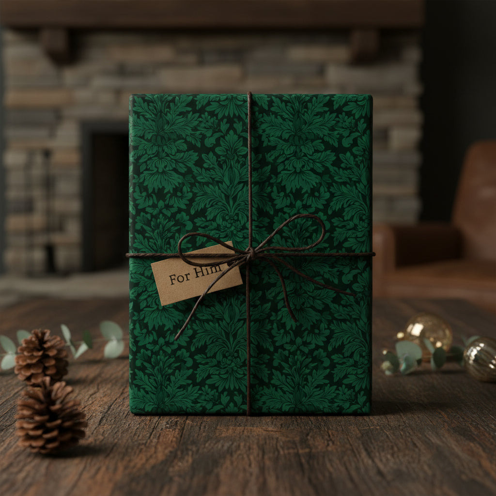 Baroque Green: Elegant Damask Christmas Wrapping Paper