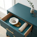 Turquoise terrazzo drawer liner and decorative wrapping paper by Wrapped Studios.