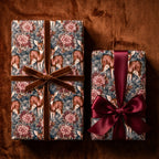 Vintage deer and floral Christmas wrapping paper with luxury velvet and satin bows by Wrapped Studios.