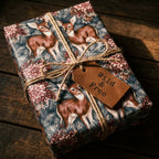 Rustic woodland deer wrapping paper with a vintage floral design, by Wrapped Studios.