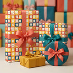 Fun tooth-pattern wrapping paper on gifts with colorful ribbons, perfect for a dentist or orthodontist gift.