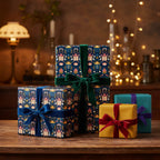 Elegant gifts wrapped in luxury floral wrapping paper with velvet ribbons, perfect for special occasions.
