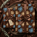 Elegant Wrapped Studios gifts in floral wrapping paper with brown satin ribbons and chocolates.