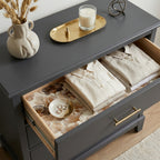 Ginkgo leaf wrapping paper used as an elegant dresser drawer liner by Wrapped Studios.