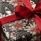 Spaniel dog Christmas wrapping paper with a festive red ribbon by Wrapped Studios.
