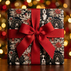 Spaniel dog Christmas wrapping paper with a red bow on festive holiday gift wrap by Wrapped Studios.