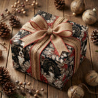Rustic Cocker Spaniel Christmas wrapping paper with a burlap bow on a gift box by Wrapped Studios.