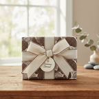 Elegant gift wrapped in brown floral wrapping paper with a neutral ribbon and a 'To Someone Special' tag.