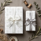 First Communion and baptism wrapping paper with chalice print and satin bows by Wrapped Studios.