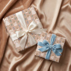 Religious First Communion wrapping paper with girl pattern, satin and velvet bows by Wrapped Studios.