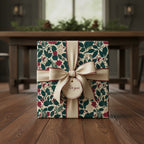 Elegant floral wrapping paper with a gold ribbon and "For you" tag; perfect for birthday or holiday gifts.