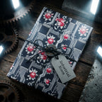 Steampunk floral wrapping paper with red roses and circuit boards by Wrapped Studios.