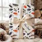 Fly fishing wrapping paper with trout and lures for Father's Day by Wrapped Studios.