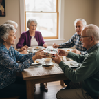 Woman receiving a small gift wrapped in modern wrapping paper with red and black string tied around it.